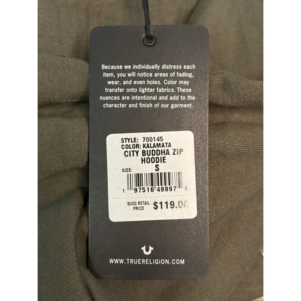 New True Religion City Buddha Logo Zip Hoodie Green Retail $119 Size Small